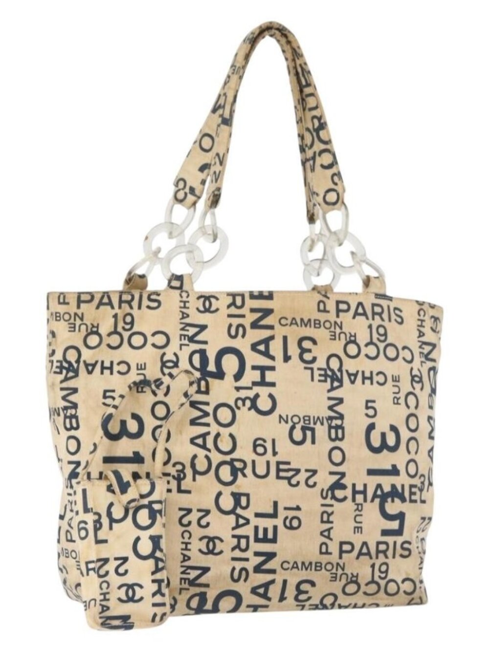 CHANEL By Sea Line Tote Bag Canvas White Silver CC Auth 179915